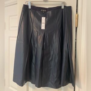J. Crew Navy Pleated Faux-Leather Skirt